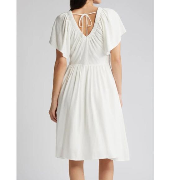 New ~ CASLON , Nordstrom ~  Flutter Sleeve V-Neck Dress Medium 100% cotton Linen - Picture 7 of 7